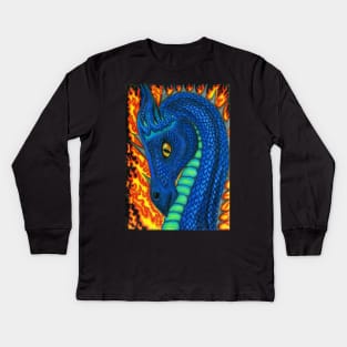 Blue Fire Dragon Kids Long Sleeve T-Shirt